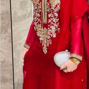Elegant Red Embroidered Women's Dress